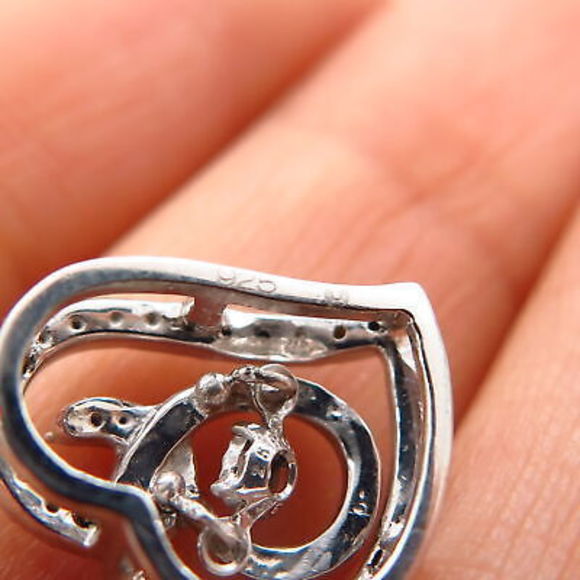 925 Sterling Silver Dancing C Z Heart Design Slide Pendant - Picture 5 of 5